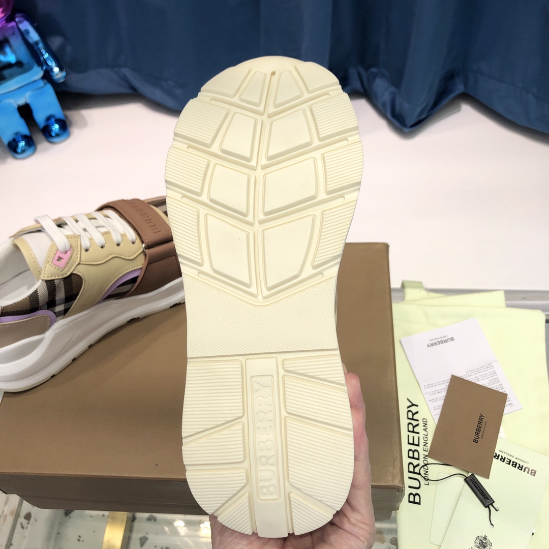 Burberry Check Cotton Canvas And Leather Sneakers - FashionPlug