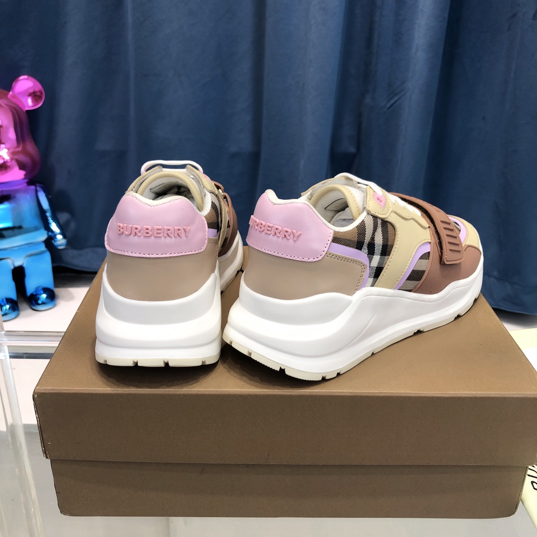 Burberry Check Cotton Canvas And Leather Sneakers - FashionPlug