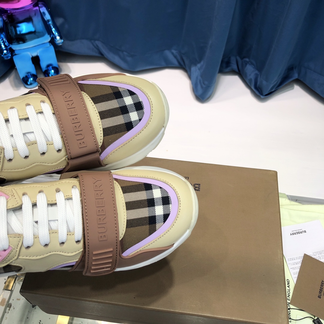 Burberry Check Cotton Canvas And Leather Sneakers - FashionPlug