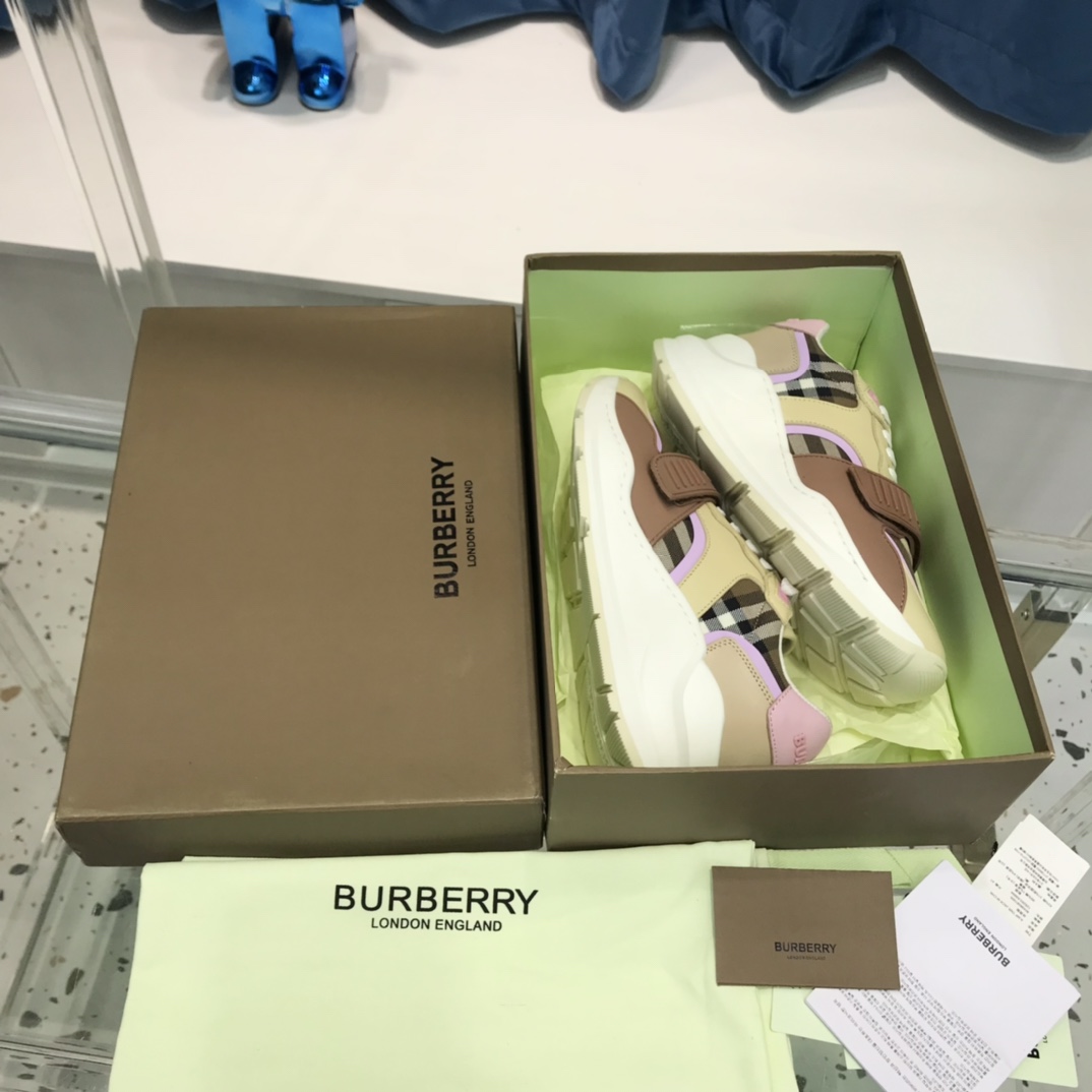 Burberry Check Cotton Canvas And Leather Sneakers - FashionPlug