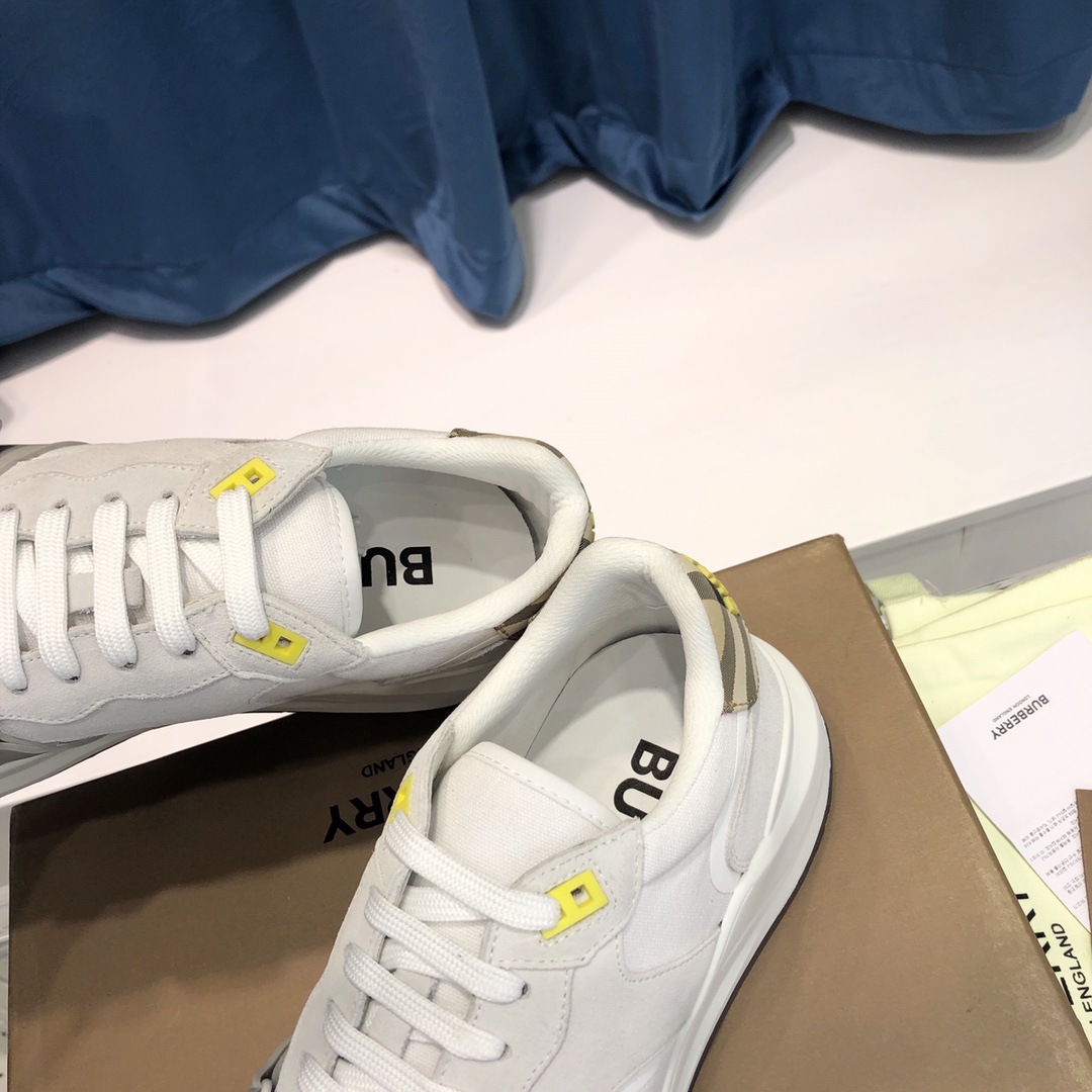 Burberry Check Cotton Canvas And Leather Sneakers - FashionPlug