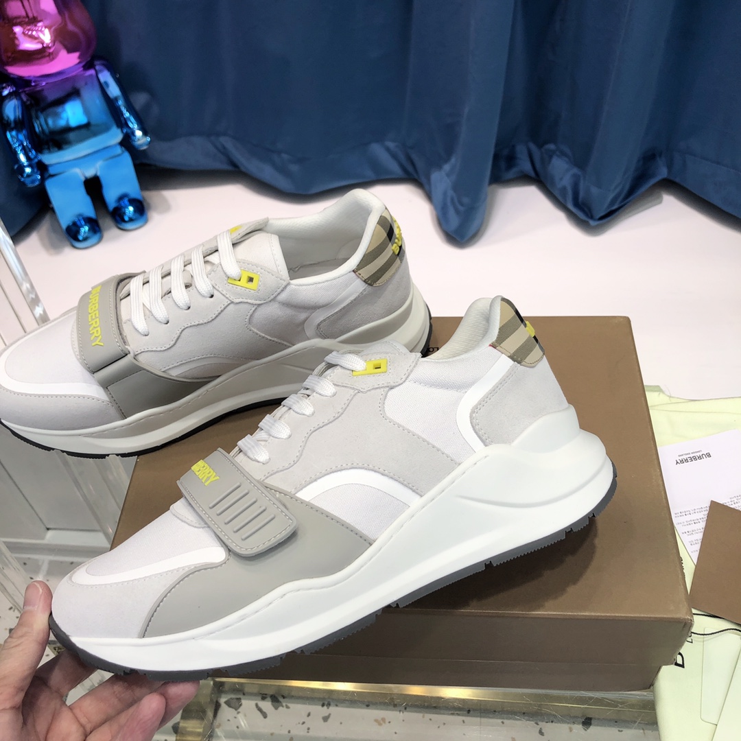 Burberry Check Cotton Canvas And Leather Sneakers - FashionPlug