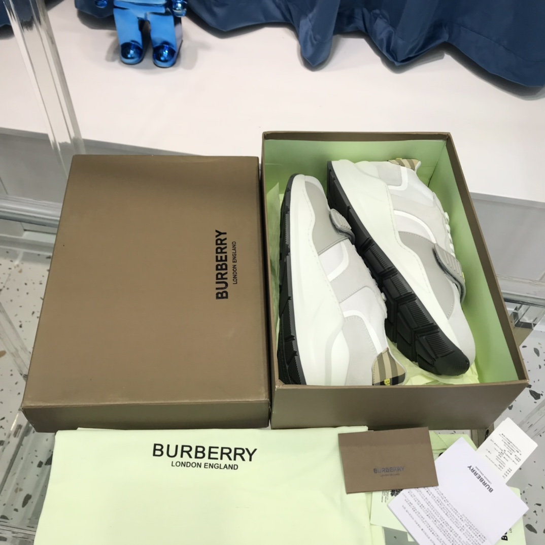 Burberry Check Cotton Canvas And Leather Sneakers - FashionPlug