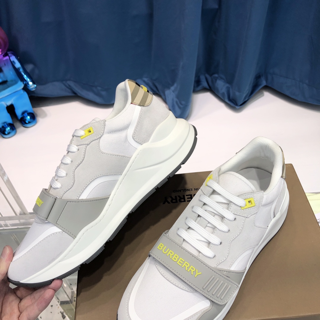 Burberry Check Cotton Canvas And Leather Sneakers - FashionPlug