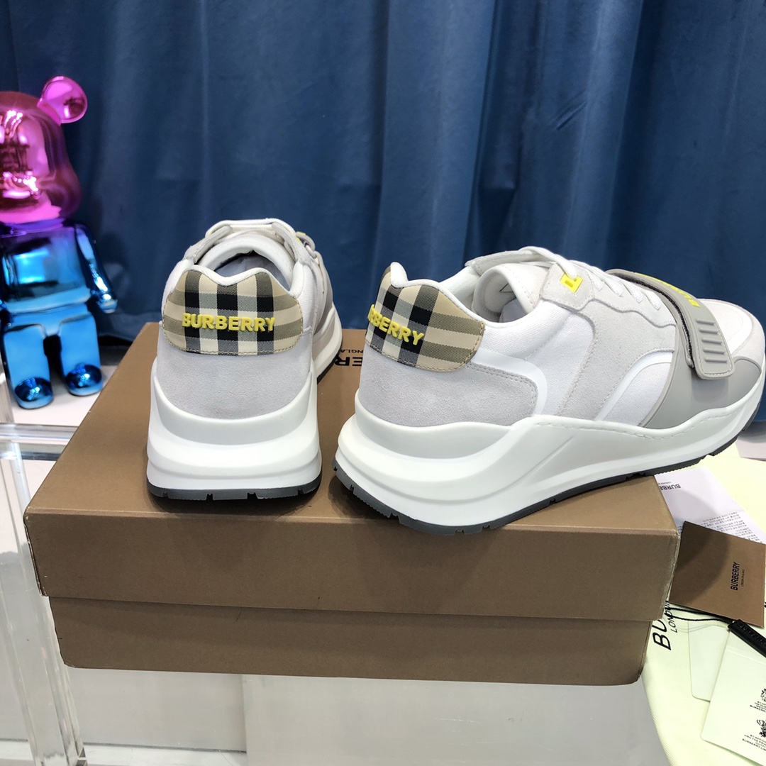 Burberry Check Cotton Canvas And Leather Sneakers - FashionPlug