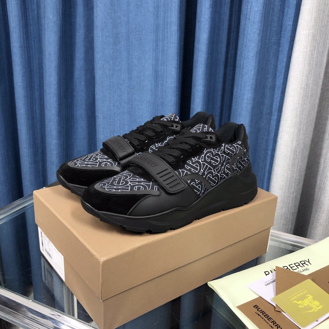Burberry Check Cotton Canvas And Leather Sneakers - FashionPlug