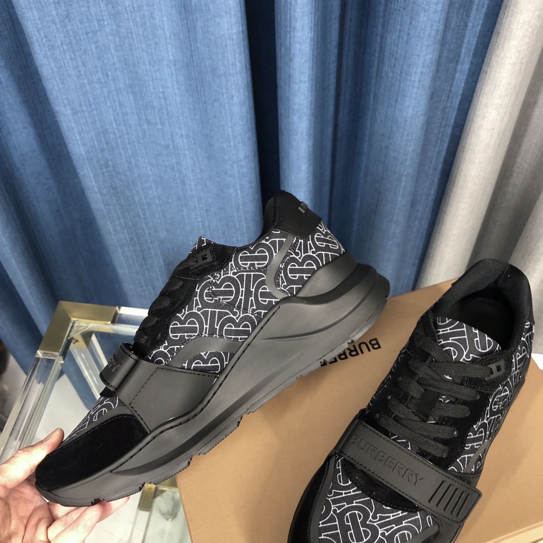 Burberry Check Cotton Canvas And Leather Sneakers - FashionPlug