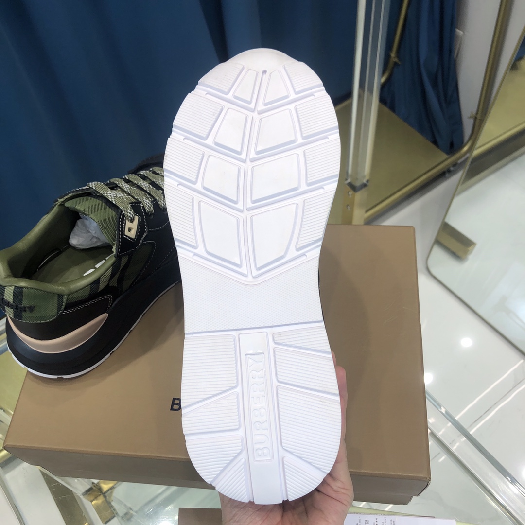 Burberry Check Cotton Canvas And Leather Sneakers - FashionPlug