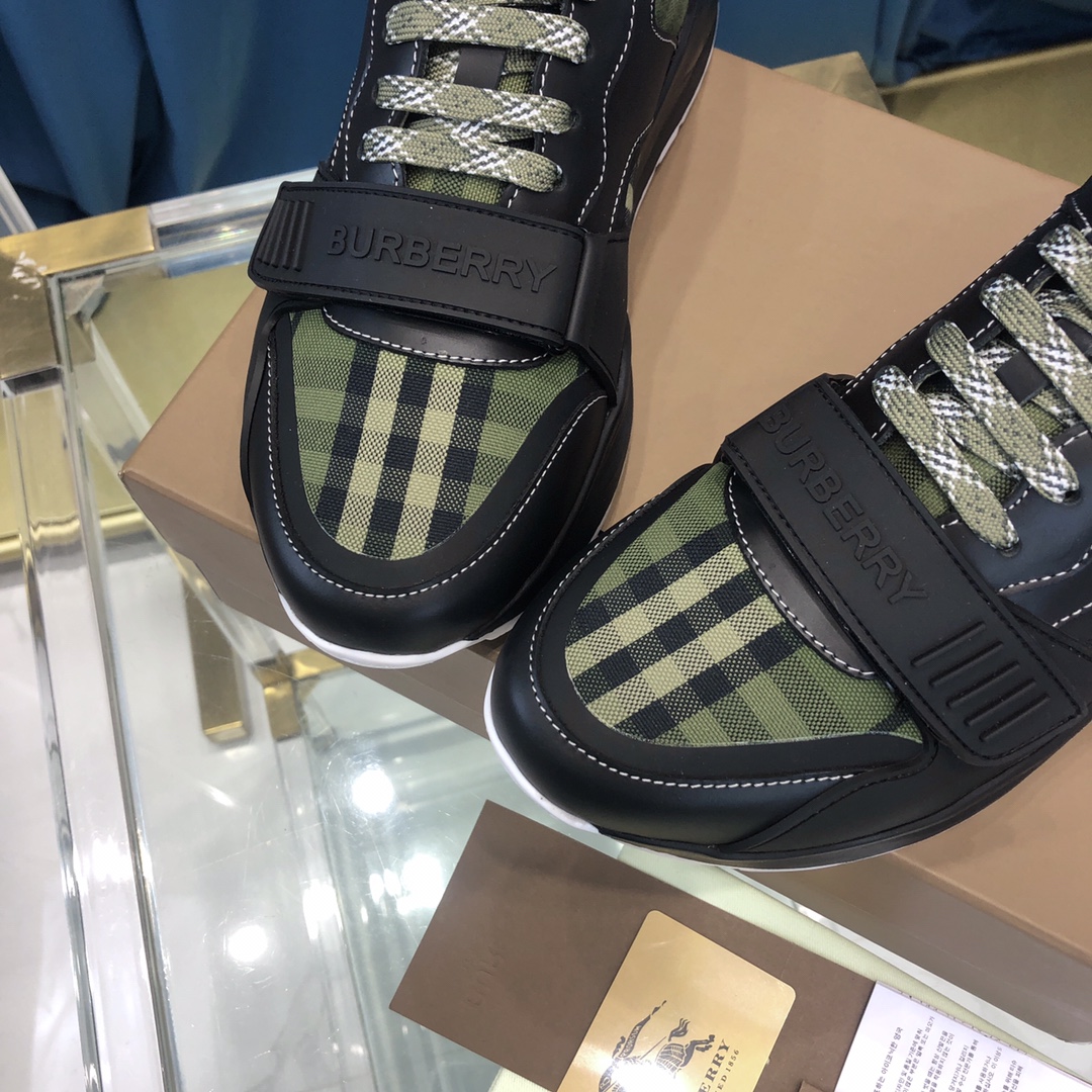 Burberry Check Cotton Canvas And Leather Sneakers - FashionPlug