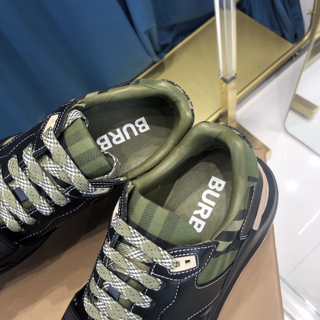 Burberry Check Cotton Canvas And Leather Sneakers - FashionPlug