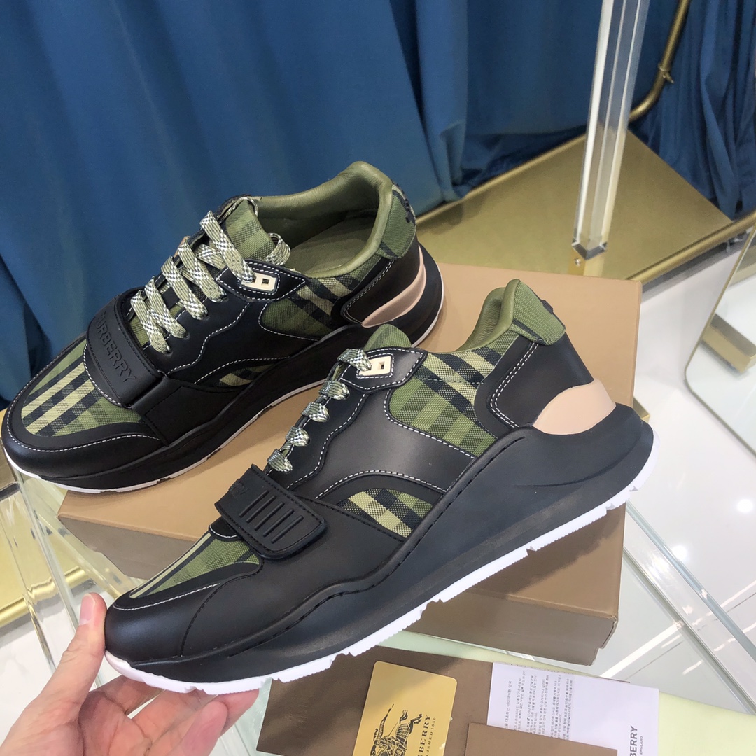 Burberry Check Cotton Canvas And Leather Sneakers - FashionPlug