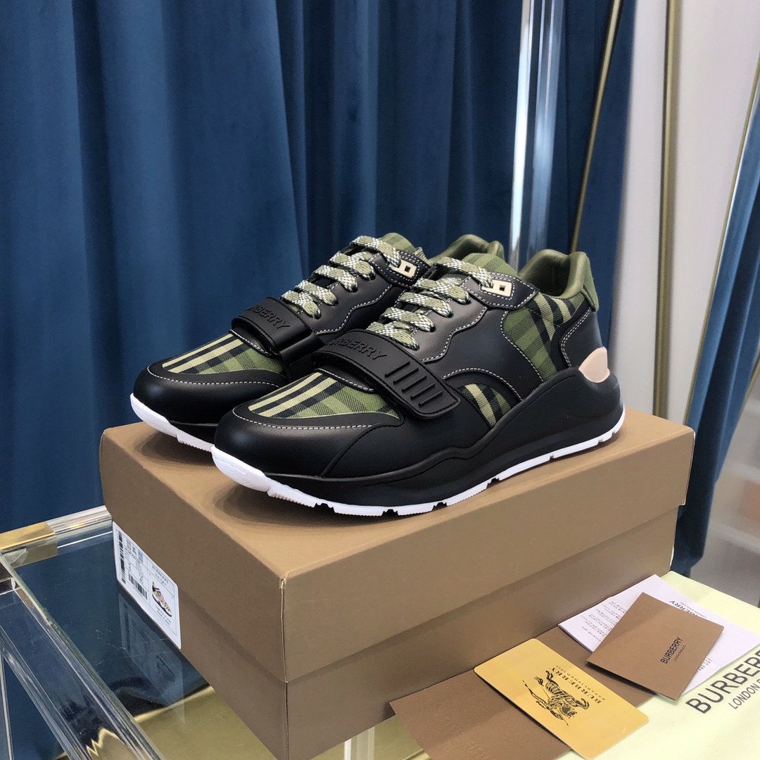 Burberry Check Cotton Canvas And Leather Sneakers - FashionPlug