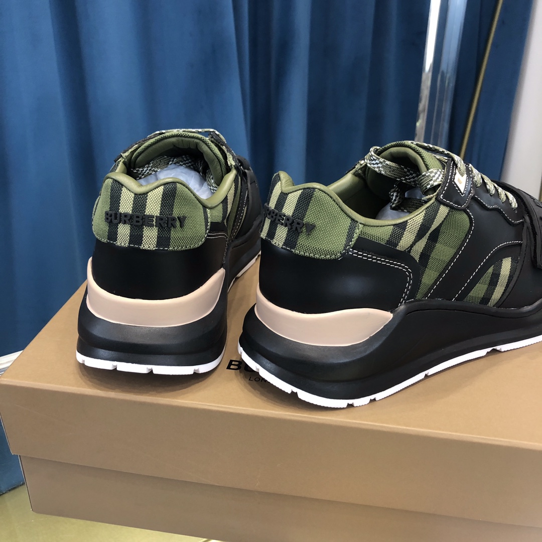 Burberry Check Cotton Canvas And Leather Sneakers - FashionPlug