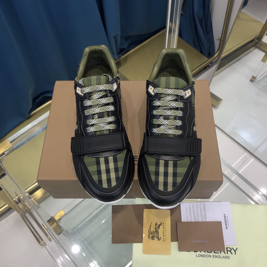 Burberry Check Cotton Canvas And Leather Sneakers - FashionPlug