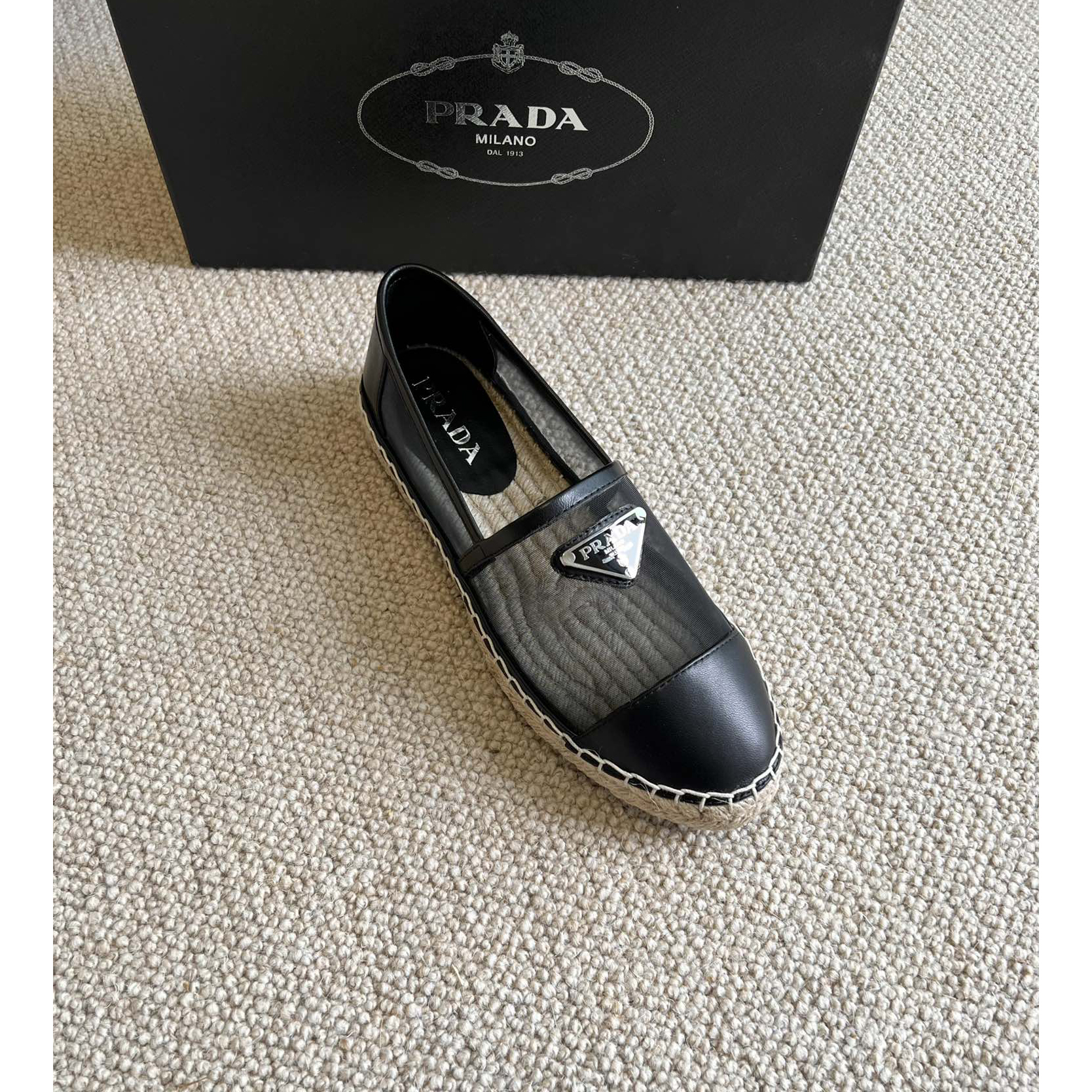 Prada  Logo  Woman Black Loafers - FashionPlug