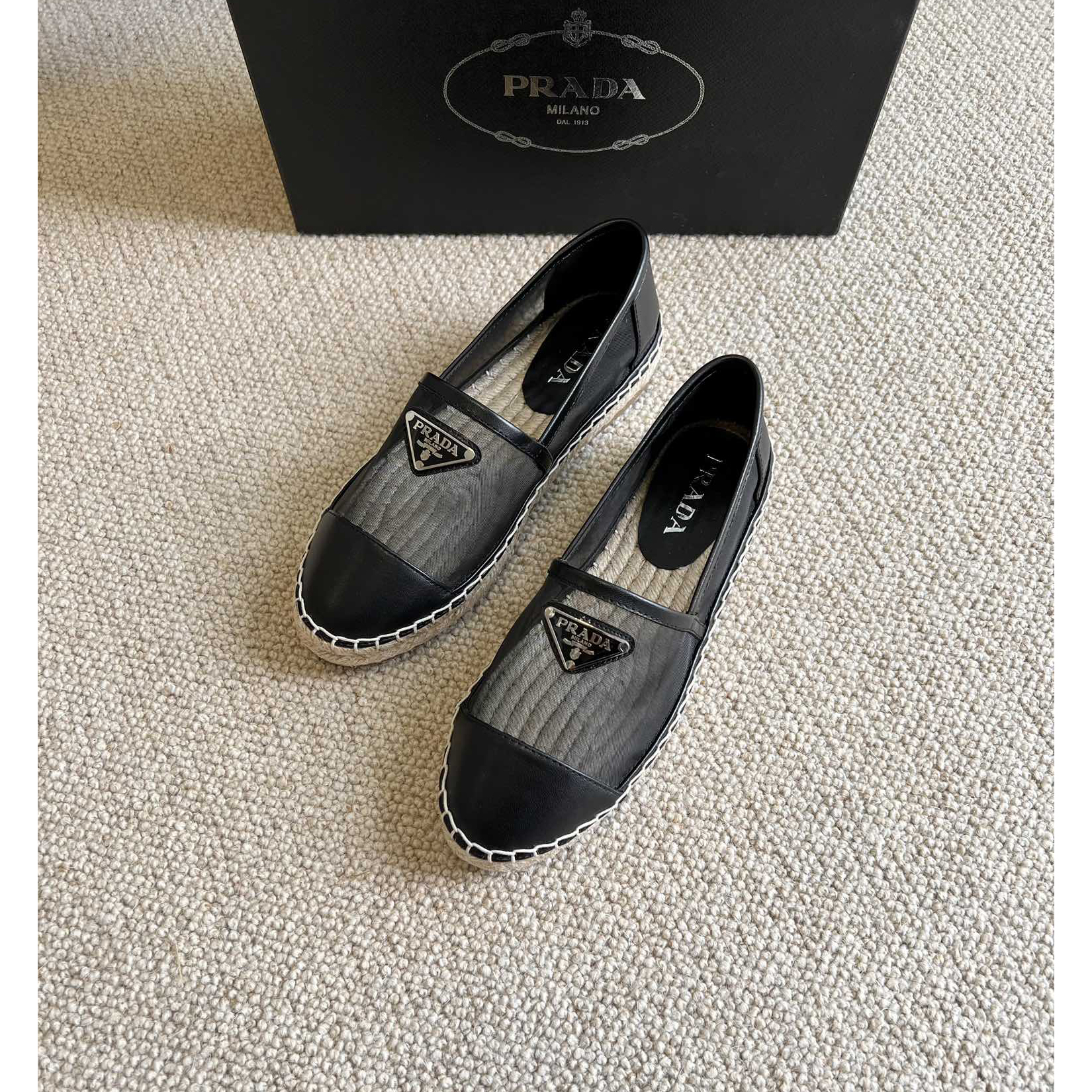 Prada  Logo  Woman Black Loafers - FashionPlug