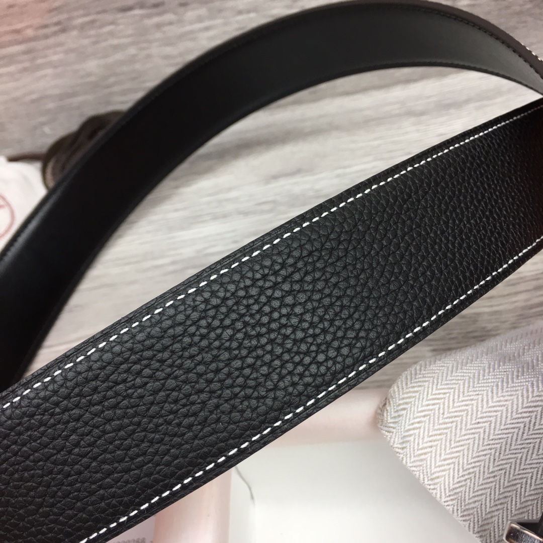 Hermes Black Leather Belt With   Enamel Buckle - FashionPlug