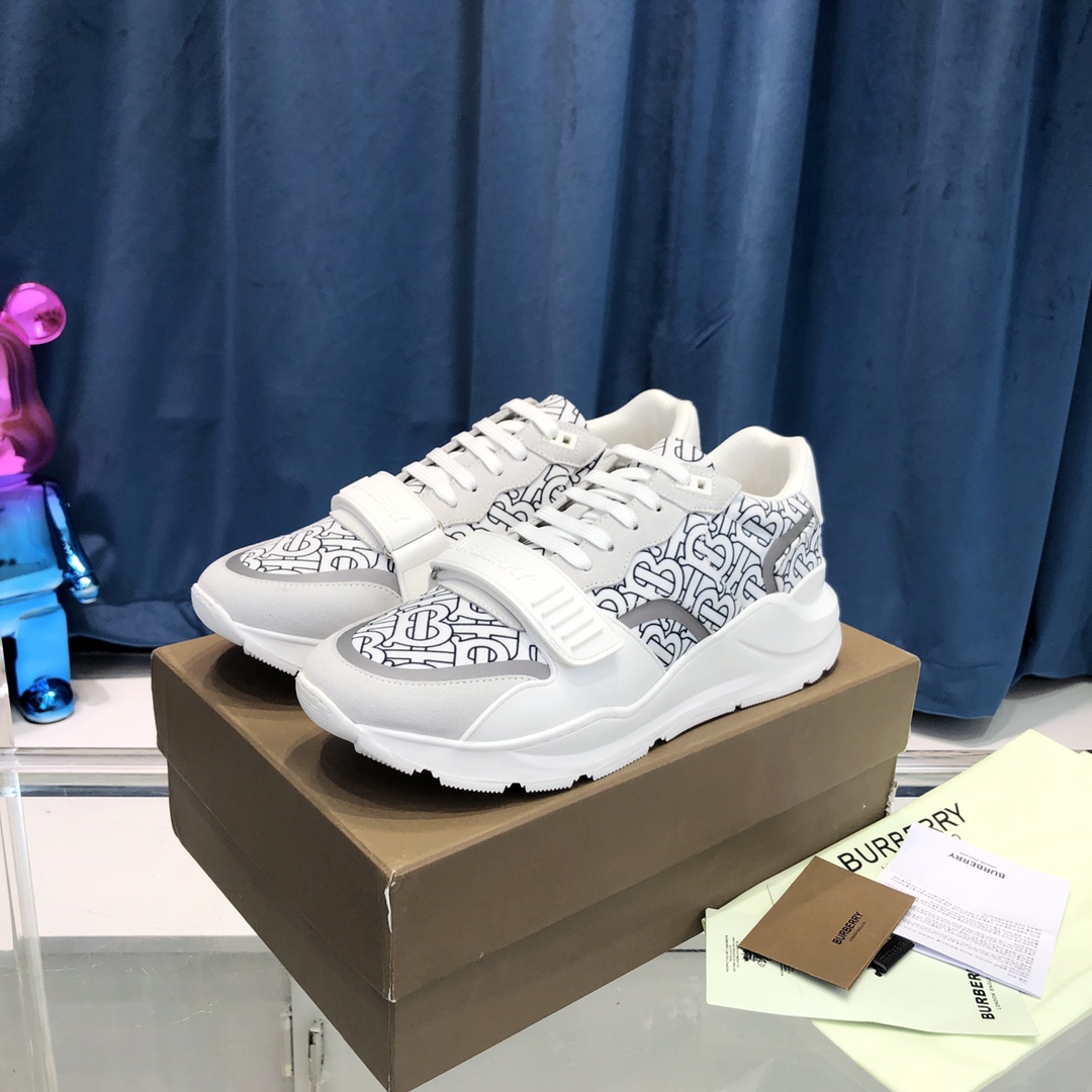 Burberry Check Cotton Canvas And Leather Sneakers - FashionPlug