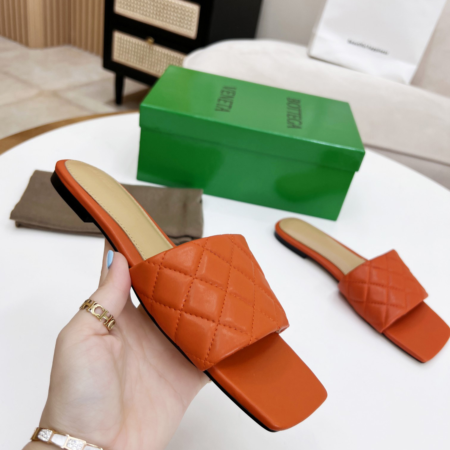 Bottega Veneta Padded Leather Sandals - FashionPlug