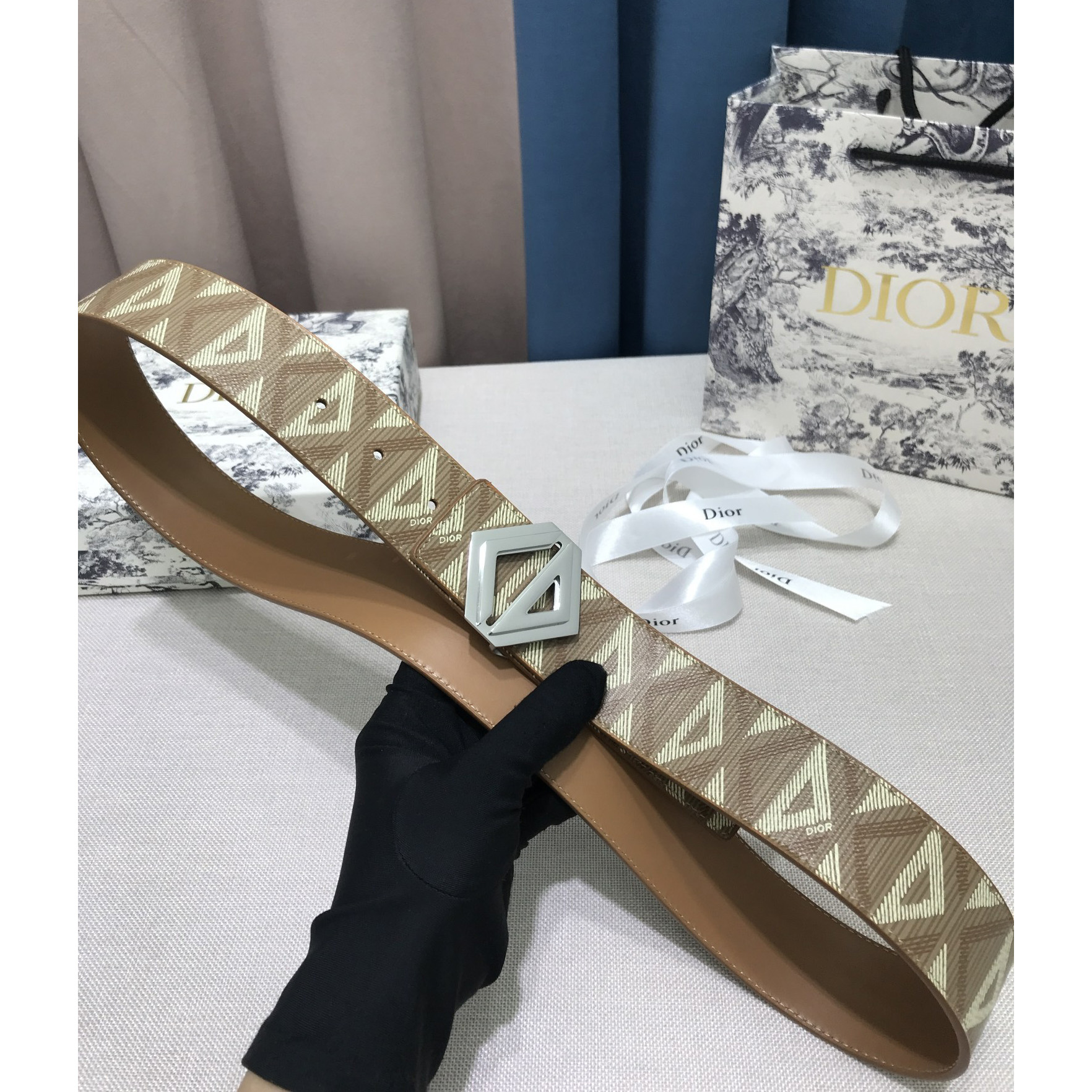 Dior CD Diamond Print  40mm Reversible Belt  - FashionPlug