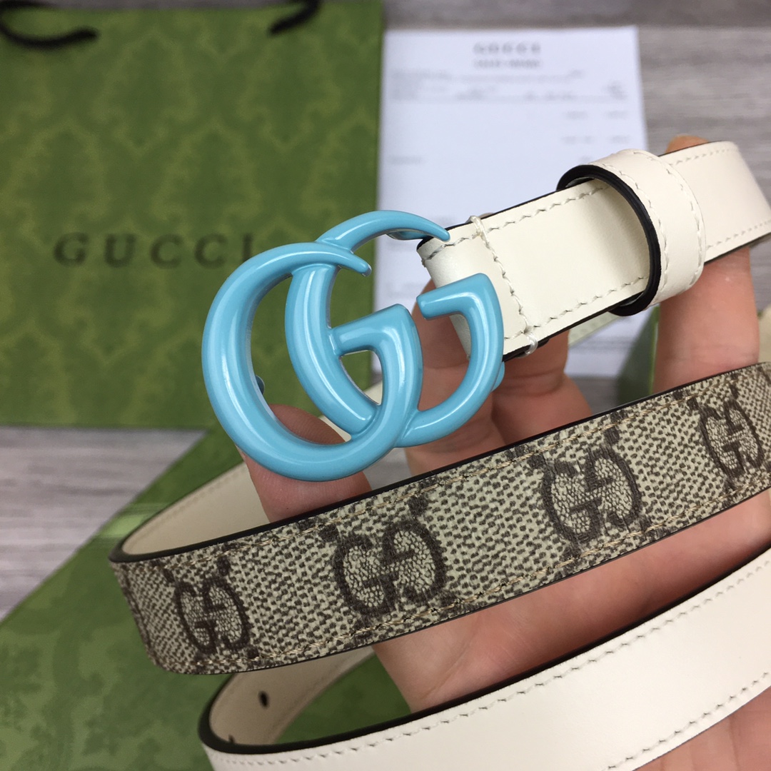 Gucci  Leather Belt With Double G Buckle  (2cm) - FashionPlug