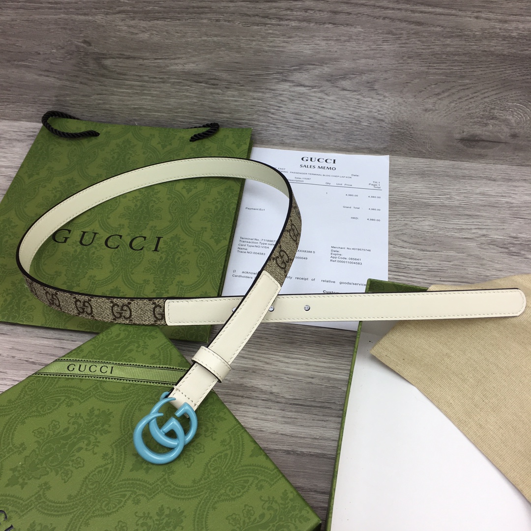 Gucci  Leather Belt With Double G Buckle  (2cm) - FashionPlug