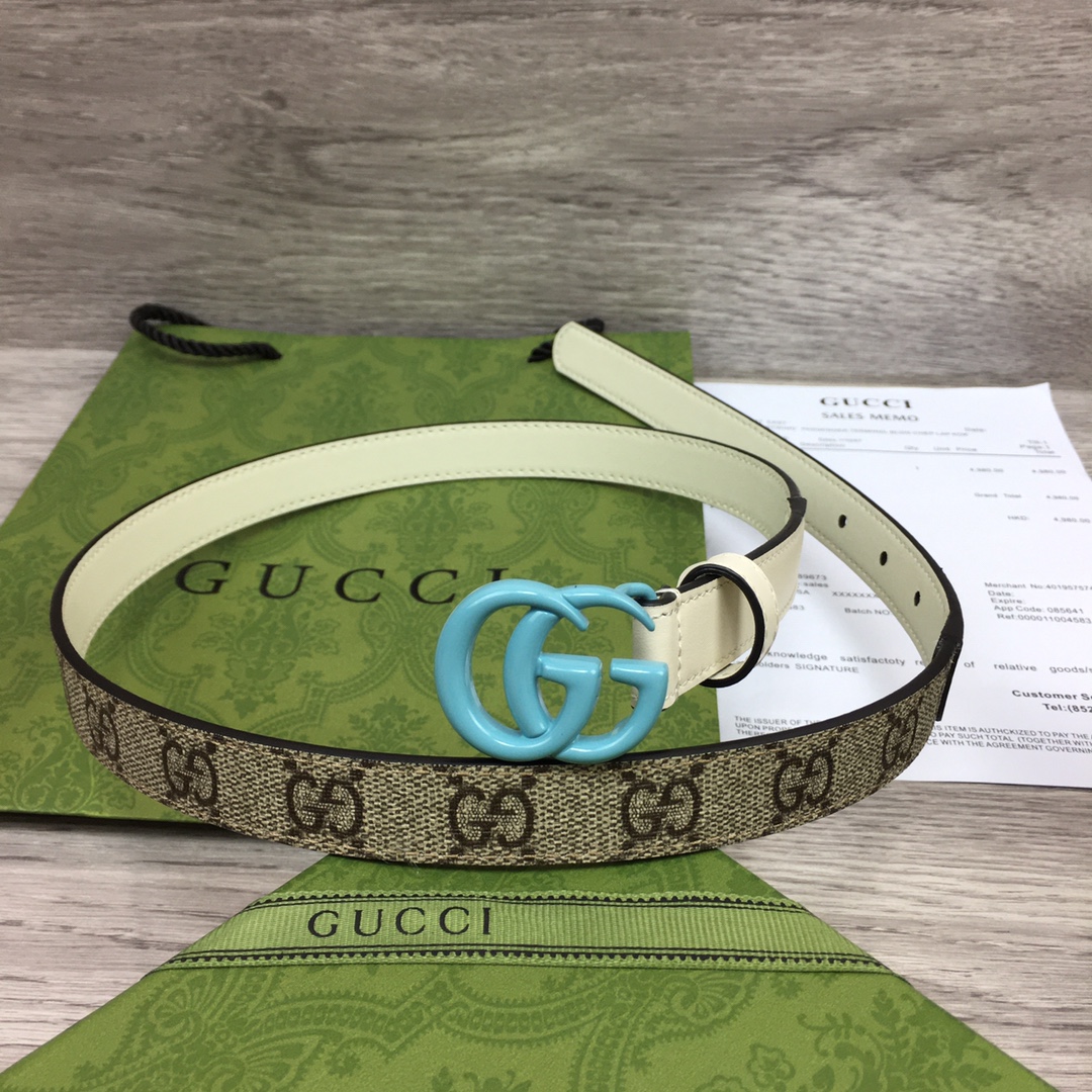 Gucci  Leather Belt With Double G Buckle  (2cm) - FashionPlug