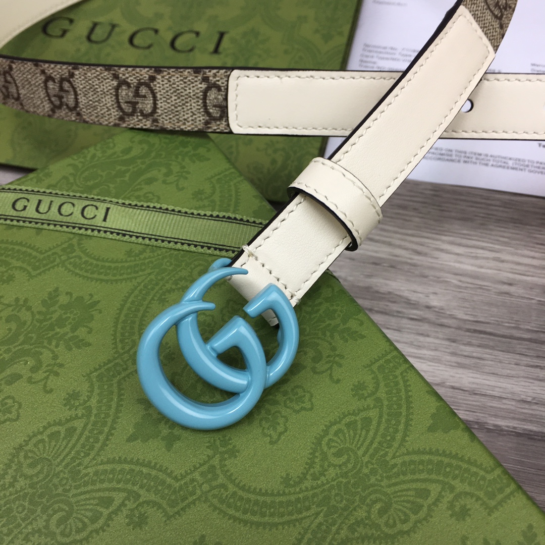 Gucci  Leather Belt With Double G Buckle  (2cm) - FashionPlug