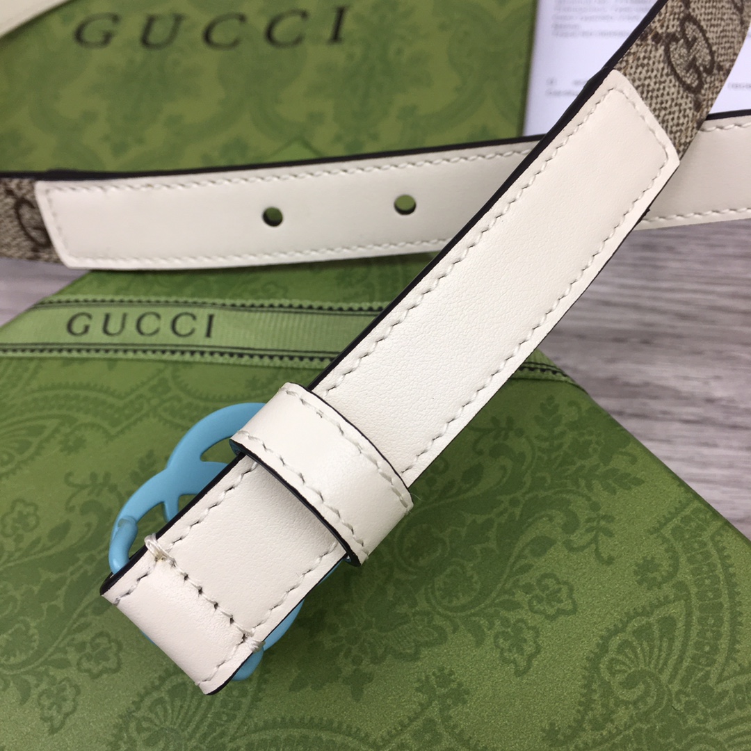 Gucci  Leather Belt With Double G Buckle  (2cm) - FashionPlug