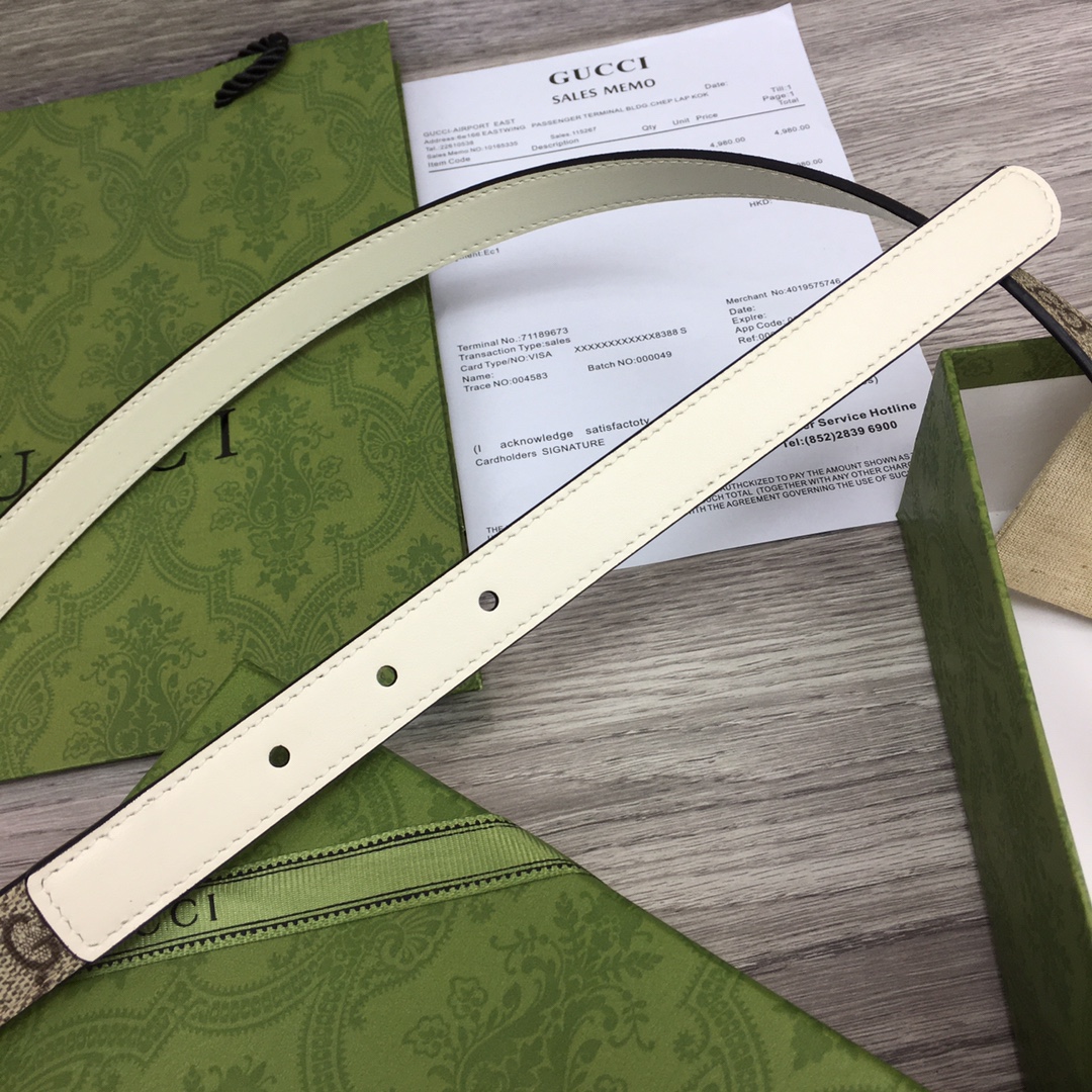 Gucci  Leather Belt With Double G Buckle  (2cm) - FashionPlug