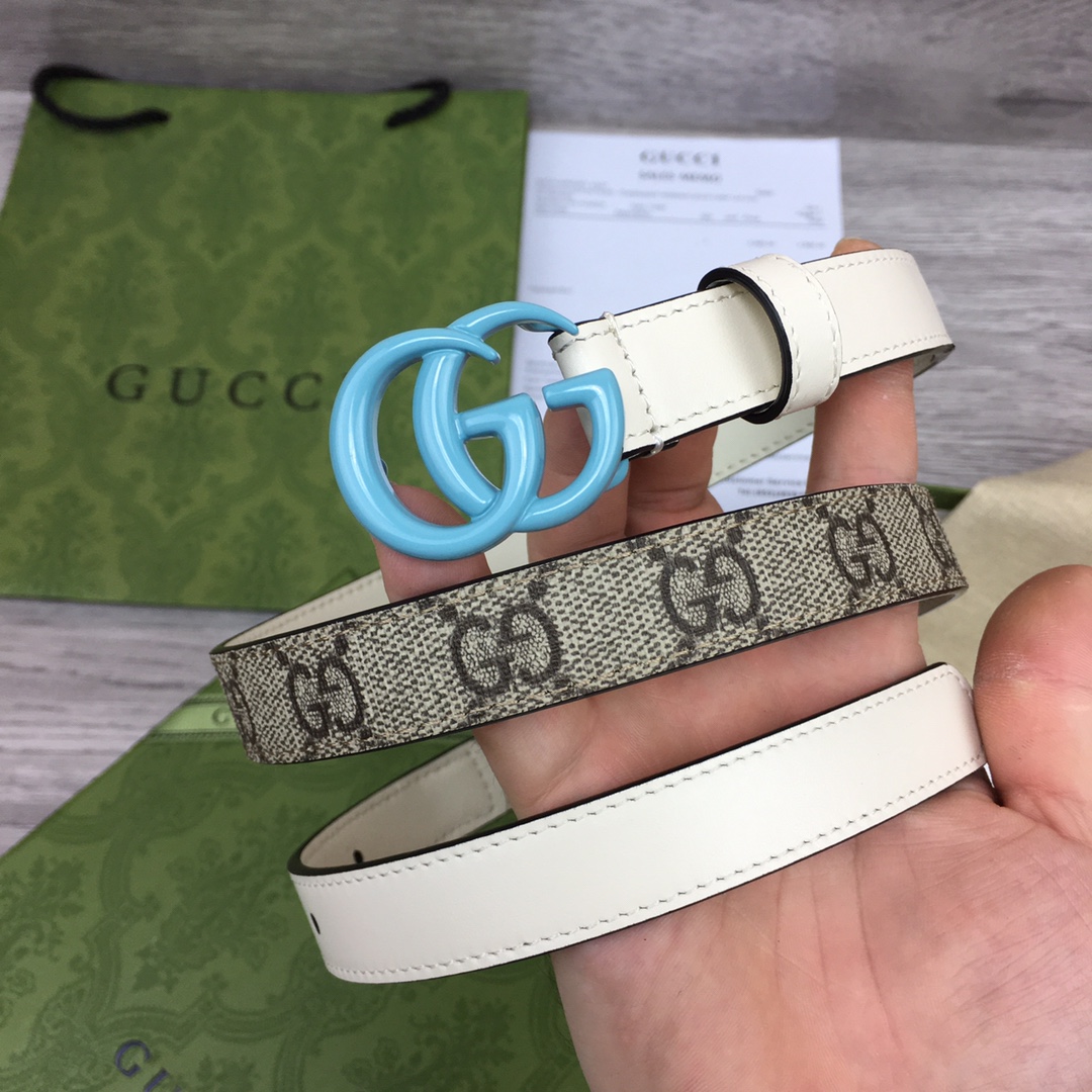 Gucci  Leather Belt With Double G Buckle  (2cm) - FashionPlug