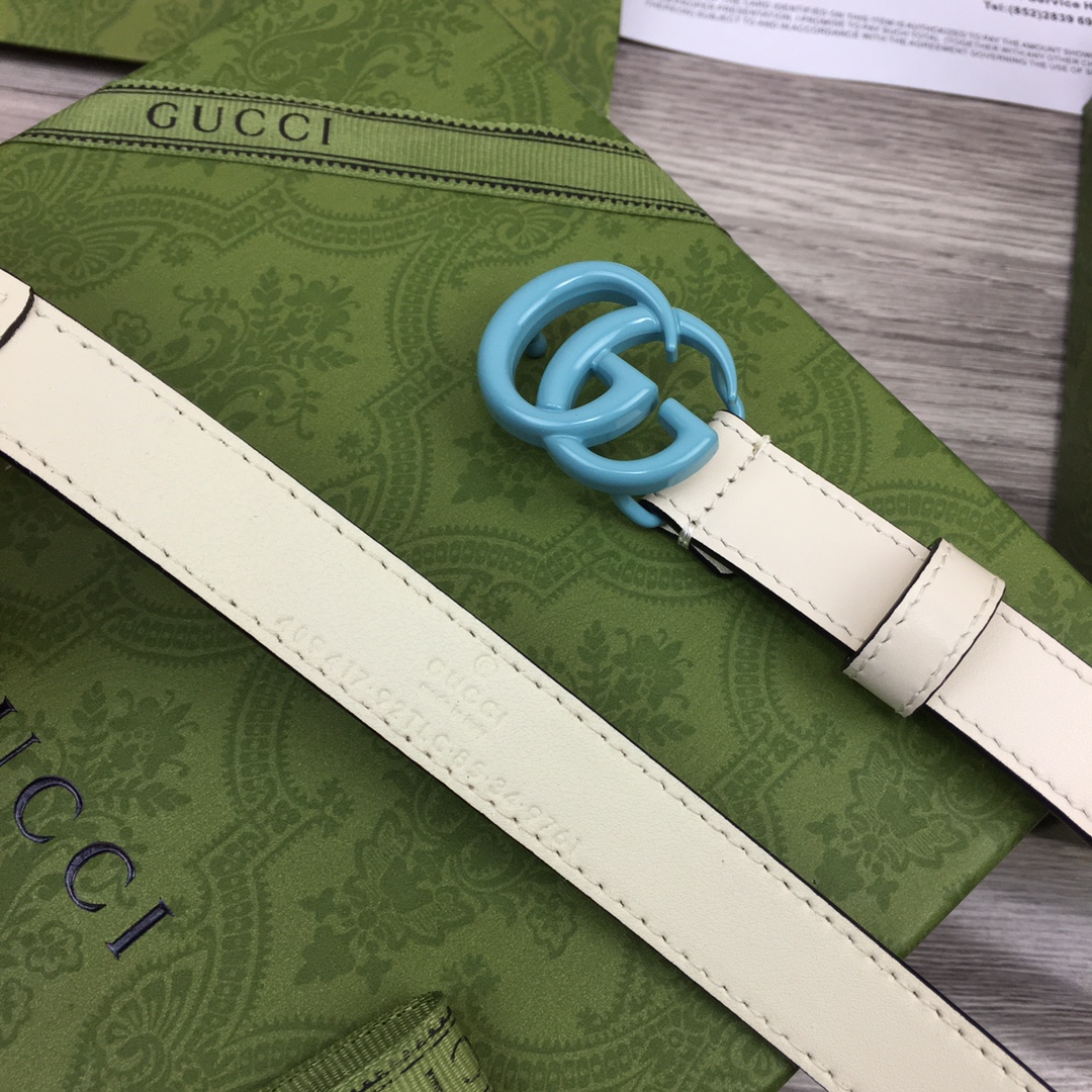 Gucci  Leather Belt With Double G Buckle  (2cm) - FashionPlug