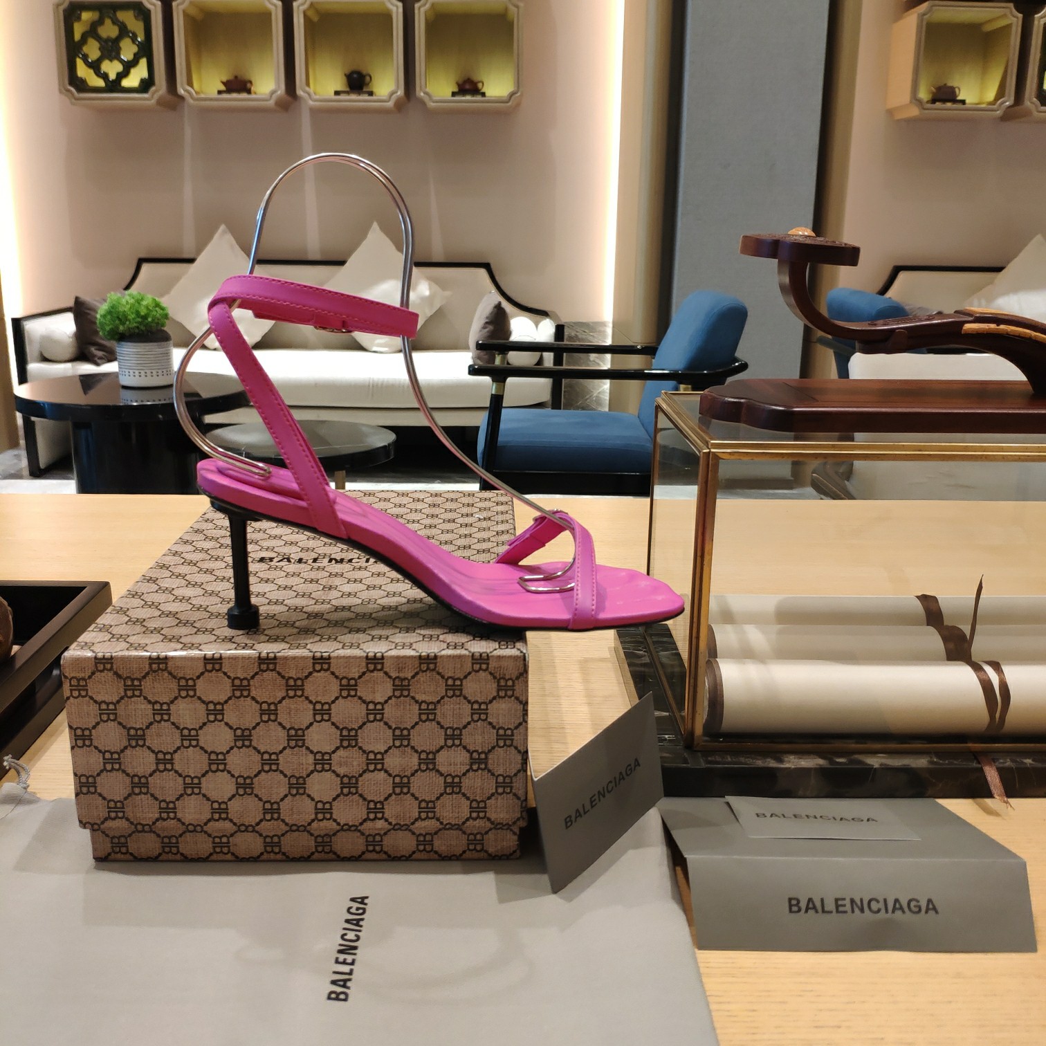 Balenciaga Logo High Heeled Sandals (7CM) - FashionPlug
