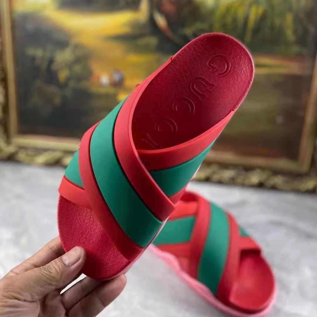 Gucci  Slide Sandals With Web - FashionPlug