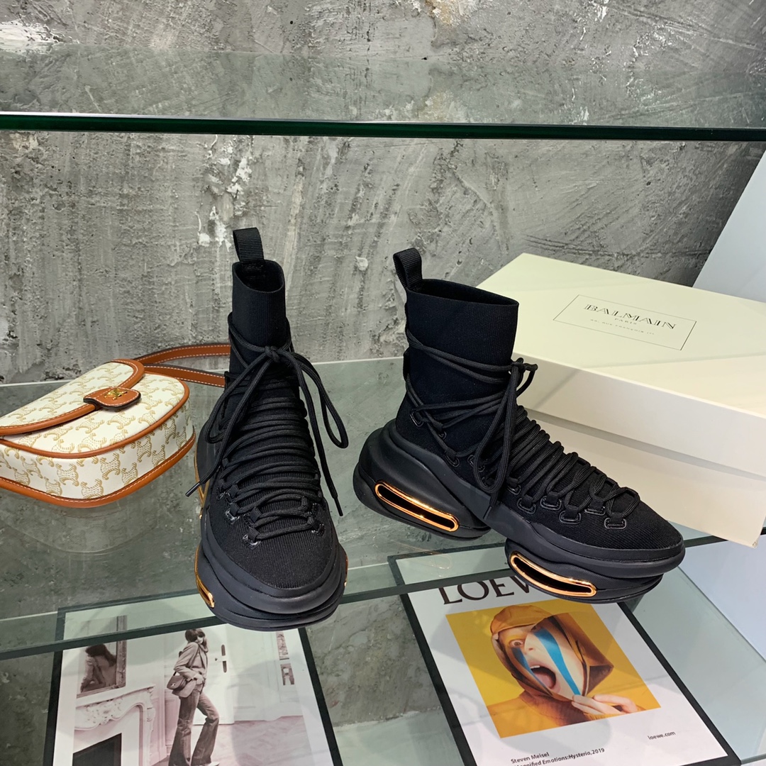 Balmain Lace Up Stockings Sneakers - FashionPlug
