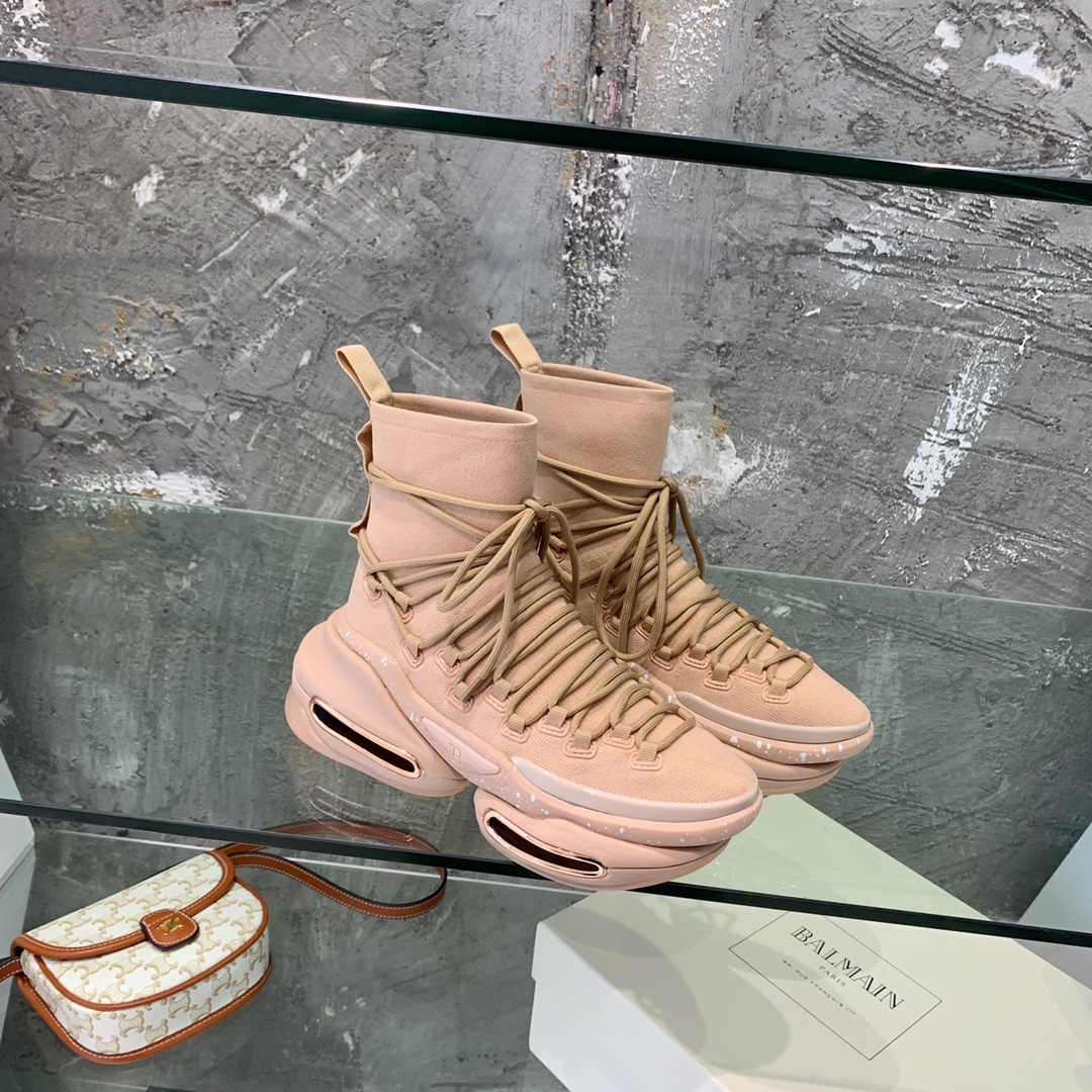 Balmain Lace Up Stockings Sneakers - FashionPlug