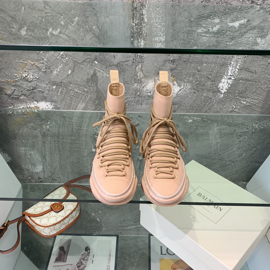 Balmain Lace Up Stockings Sneakers - FashionPlug