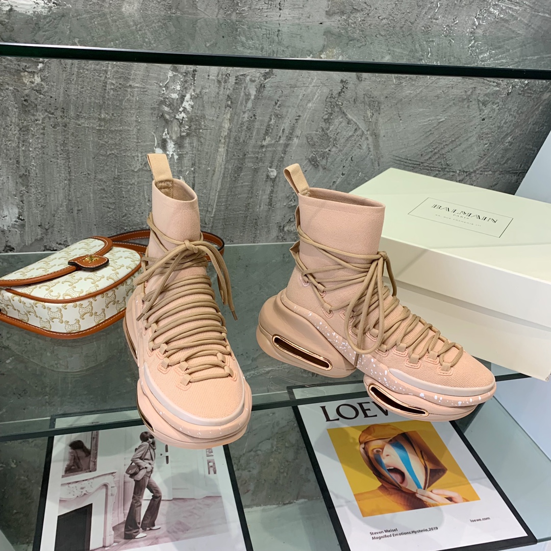 Balmain Lace Up Stockings Sneakers - FashionPlug