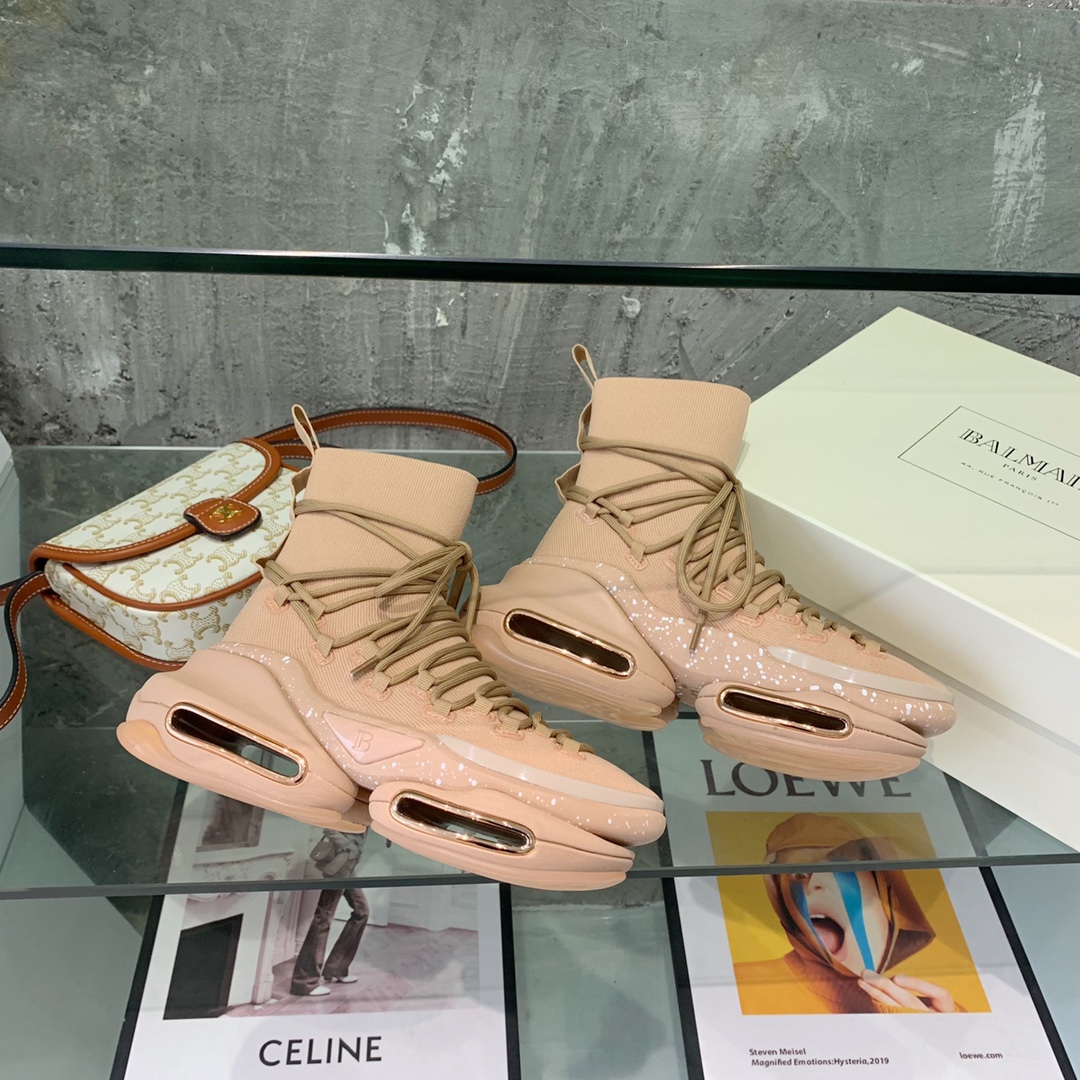 Balmain Lace Up Stockings Sneakers - FashionPlug