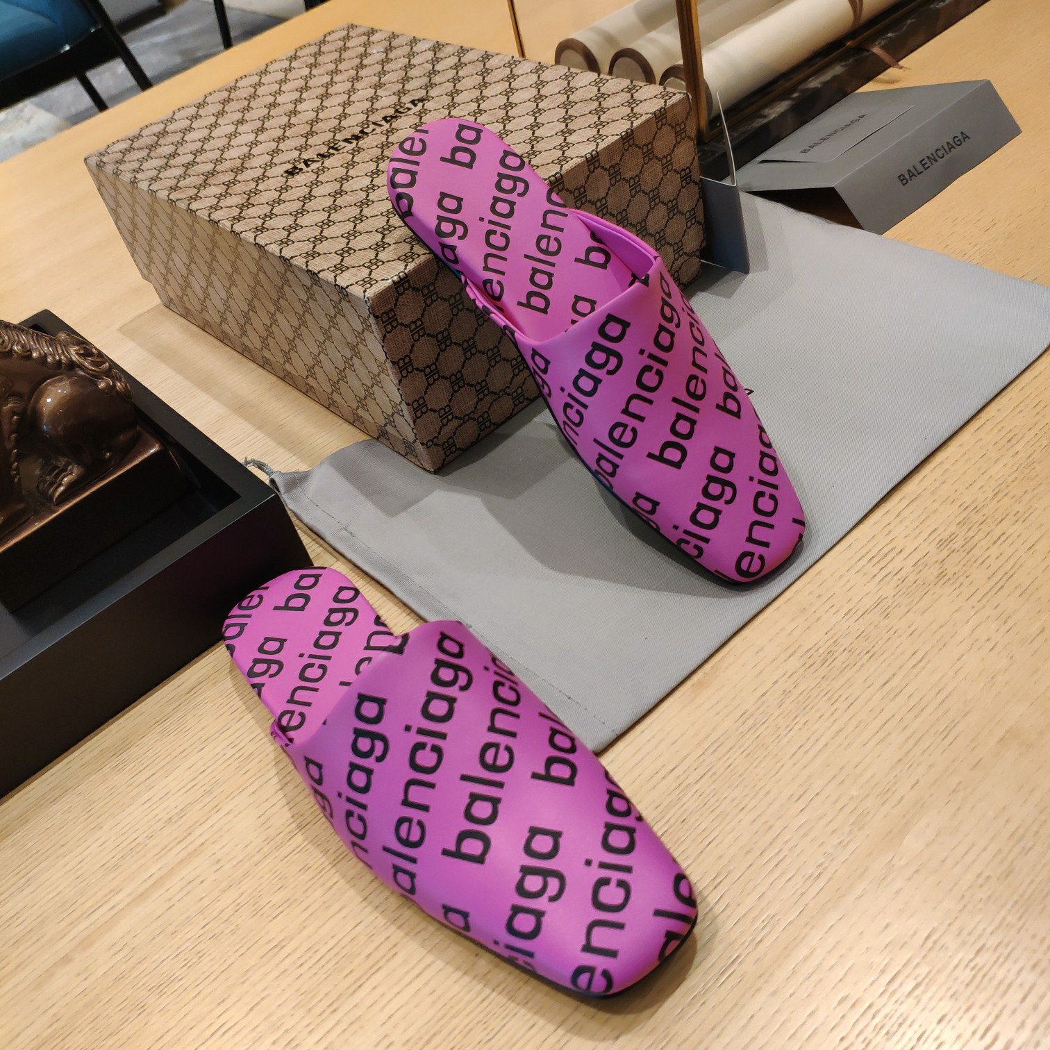 Balenciaga Logo  Leather Backless Loafers - FashionPlug