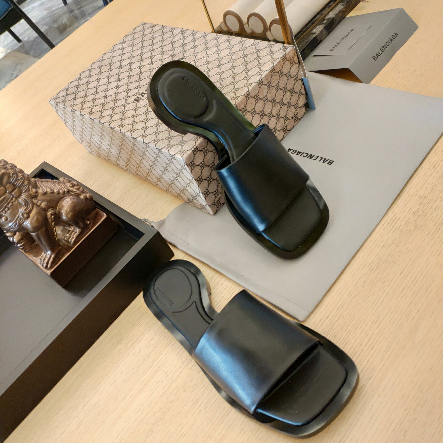 Balenciaga Logo Leather Slide Sandal - FashionPlug