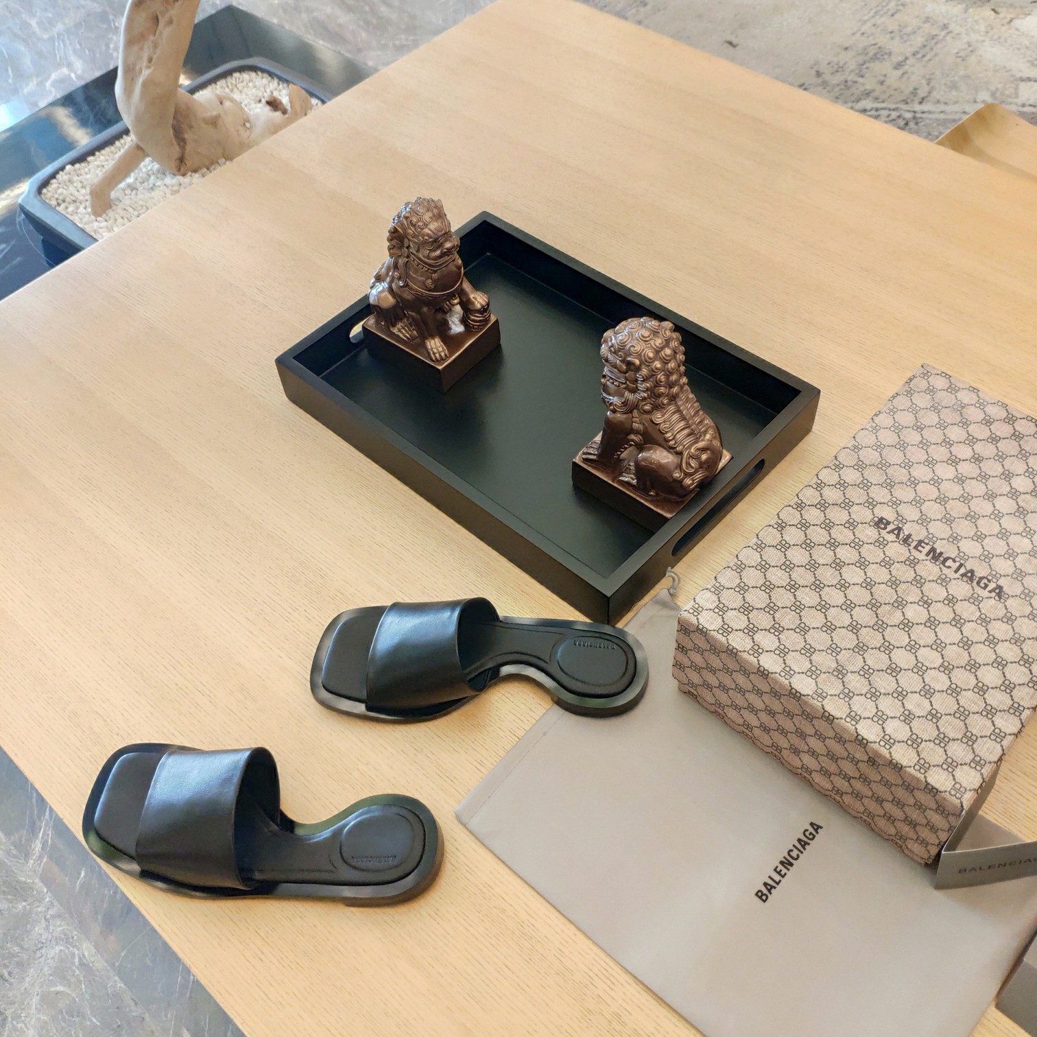 Balenciaga Logo Leather Slide Sandal - FashionPlug