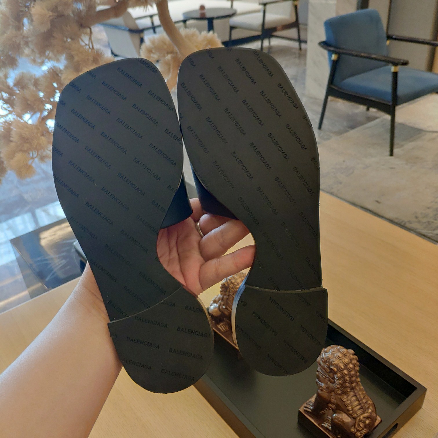 Balenciaga Logo Leather Slide Sandal - FashionPlug