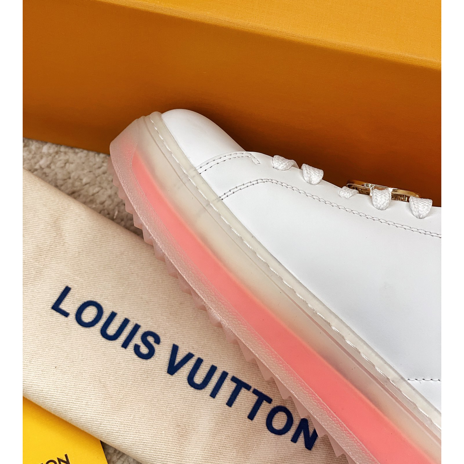 Louis Vuitton Logo Transparent Sole Sneaker  - FashionPlug