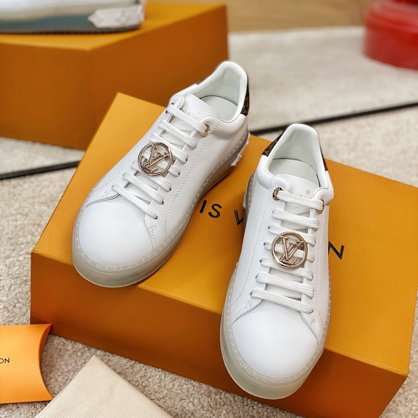 Louis Vuitton Logo Transparent Sole Sneaker  - FashionPlug