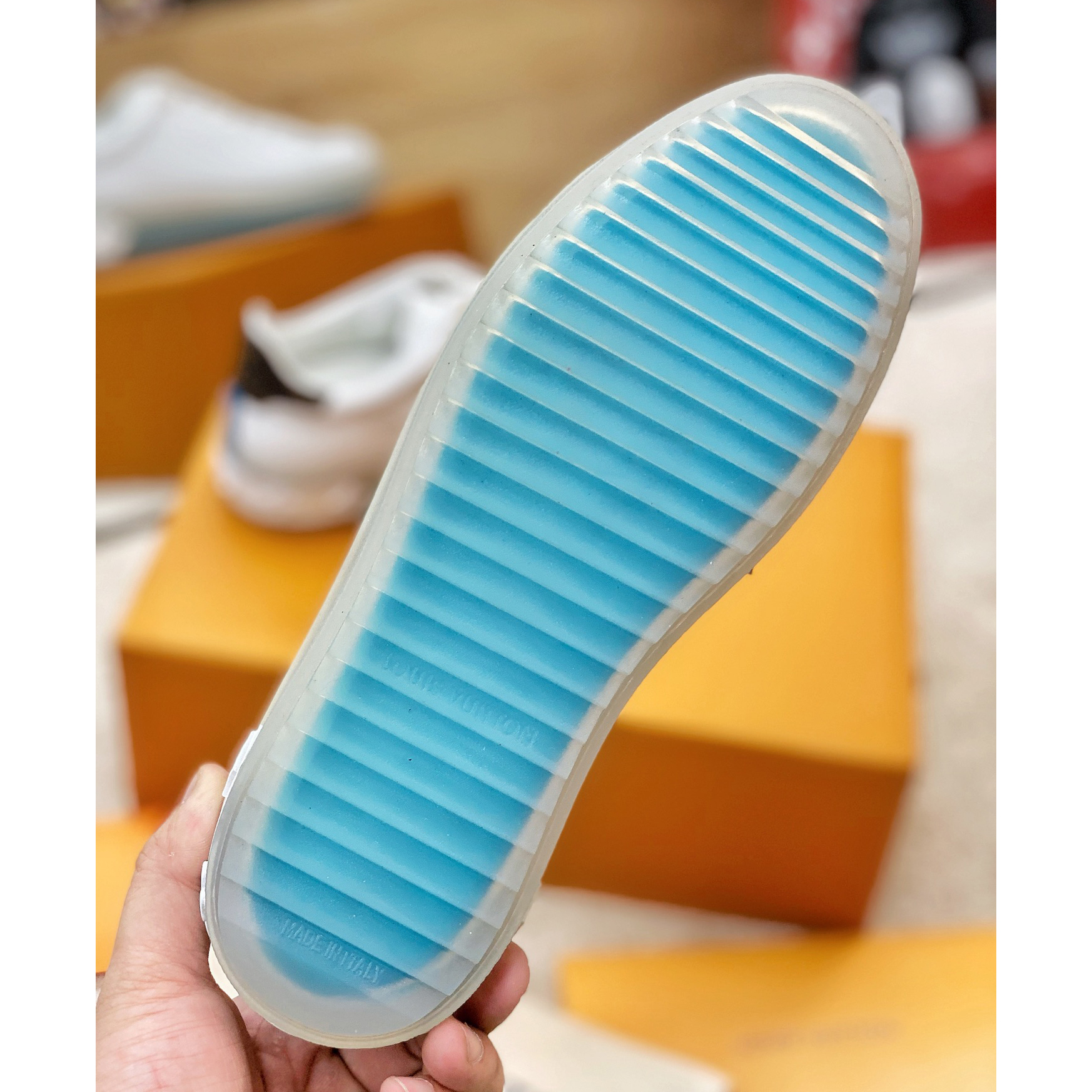 Louis Vuitton Logo Transparent Sole Sneaker  - FashionPlug