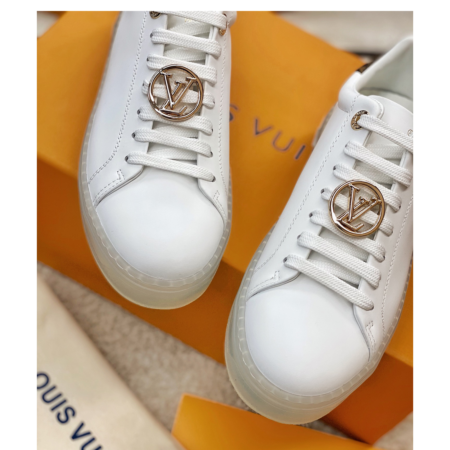 Louis Vuitton Logo Transparent Sole Sneaker  - FashionPlug