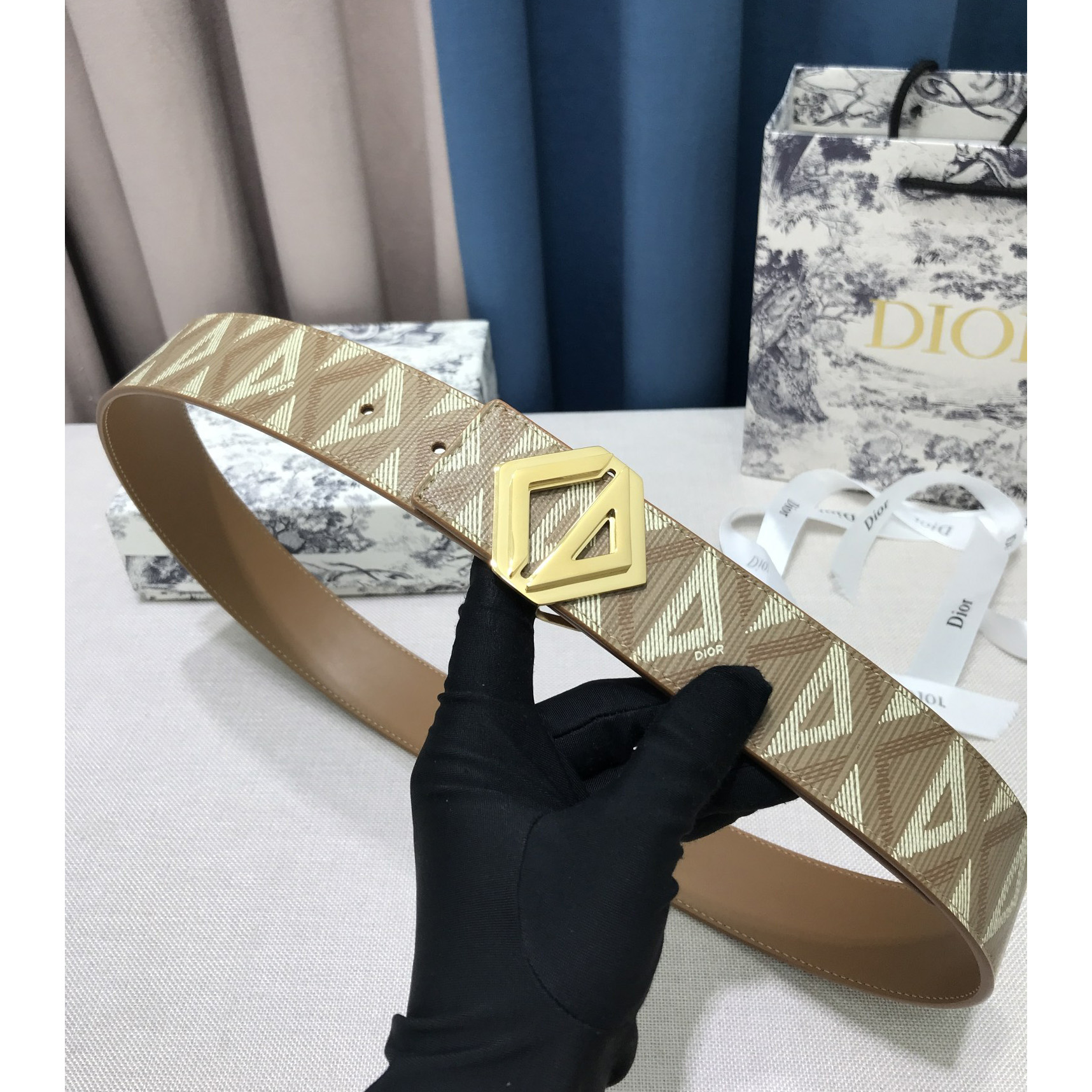 Dior CD Diamond Print  35mm Reversible Belt  - FashionPlug