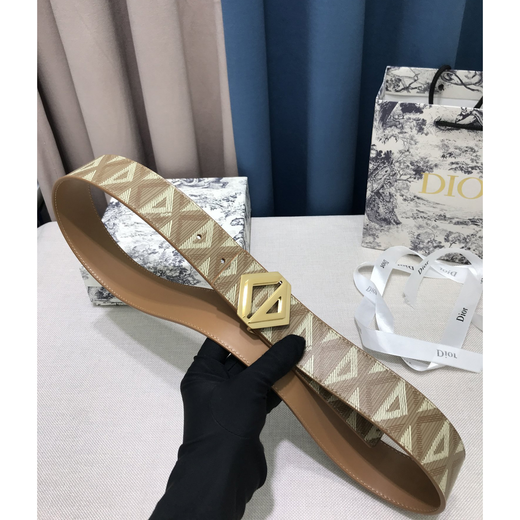 Dior CD Diamond Print  35mm Reversible Belt  - FashionPlug