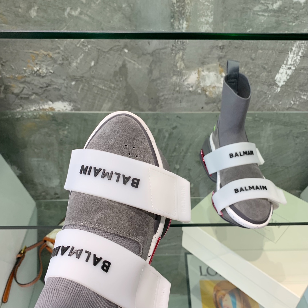 Balmain High-Top Suede And Knit Bold Sneakers  - FashionPlug